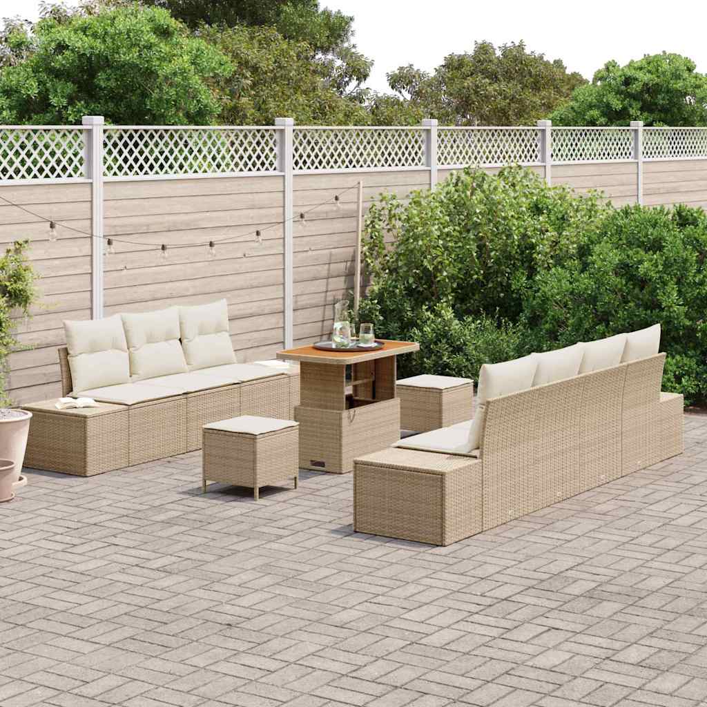 Tuinbankenset met kussen met opslag 10 pcs Beige Poly riet is nu te koop bij PeponiXL, paradijselijk wonen!