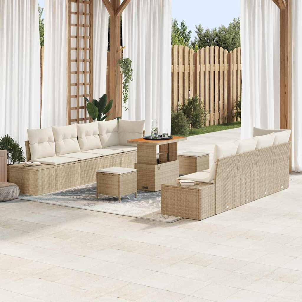 Tuinbankenset met kussen met opslag 11 pcs Beige Poly riet is nu te koop bij PeponiXL, paradijselijk wonen!