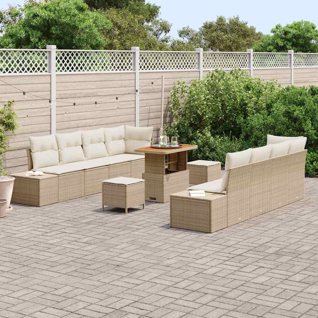 Tuinbankenset met kussen met opslag 11 pcs Beige Poly riet is nu te koop bij PeponiXL, paradijselijk wonen!