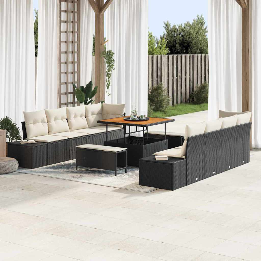 Tuinbankenset met kussen Zwart 264 x 62 x 85 cm Poly riet is nu te koop bij PeponiXL, paradijselijk wonen!