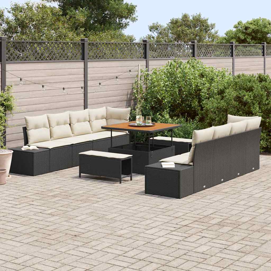 Tuinbankenset met kussen Zwart 264 x 62 x 85 cm Poly riet is nu te koop bij PeponiXL, paradijselijk wonen!