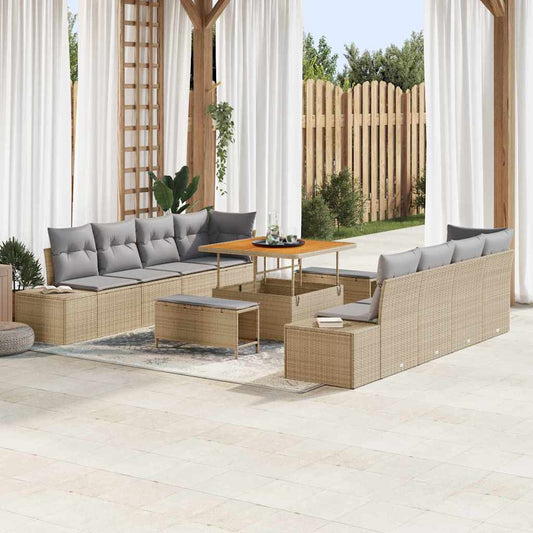 Tuinbankenset met kussen Beige 100 x 100 x 71 cm Poly riet is nu te koop bij PeponiXL, paradijselijk wonen!