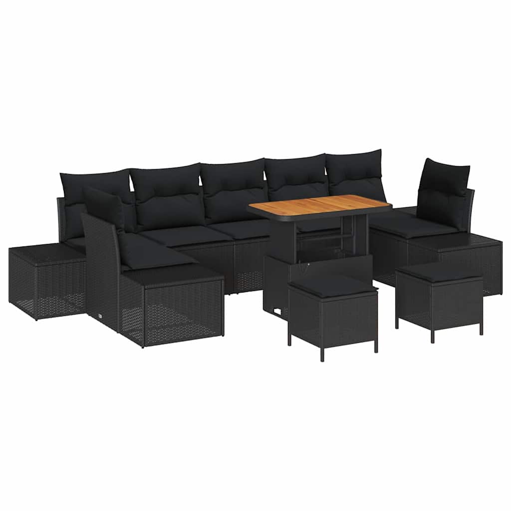 Tuinbankenset met kussen met opslag 10 pcs Zwart Poly riet is nu te koop bij PeponiXL, paradijselijk wonen!