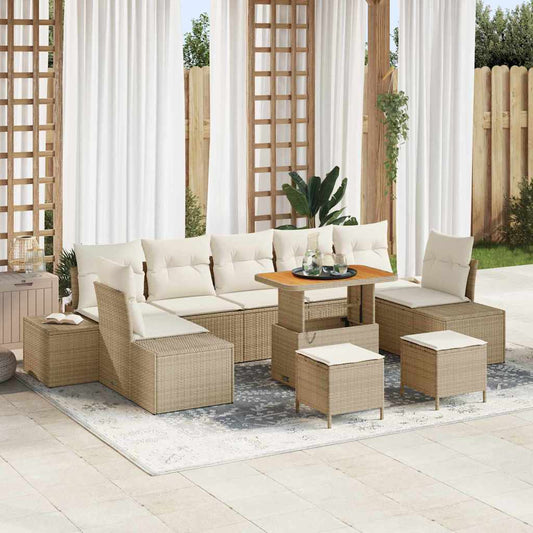 Tuinbankenset met kussen met opslag 10 pcs Beige Poly riet is nu te koop bij PeponiXL, paradijselijk wonen!