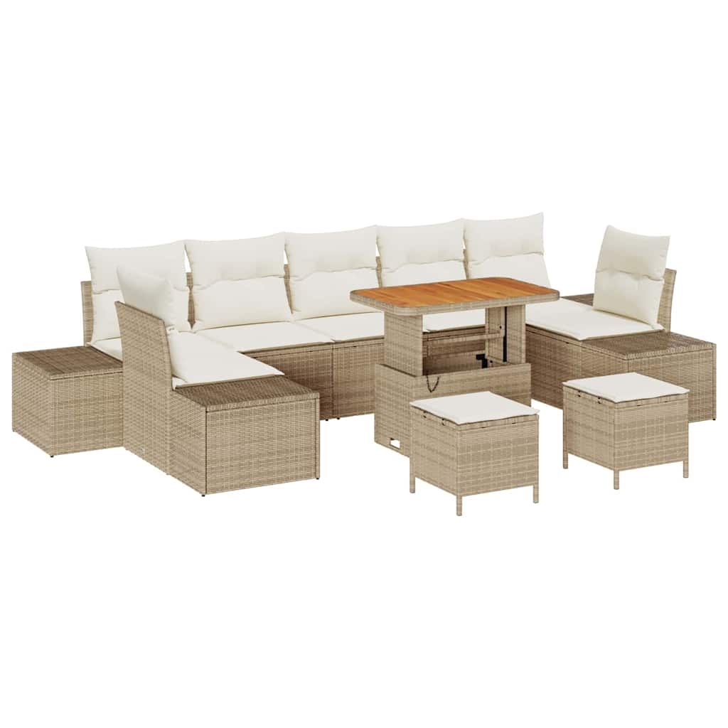 Tuinbankenset met kussen met opslag 10 pcs Beige Poly riet is nu te koop bij PeponiXL, paradijselijk wonen!