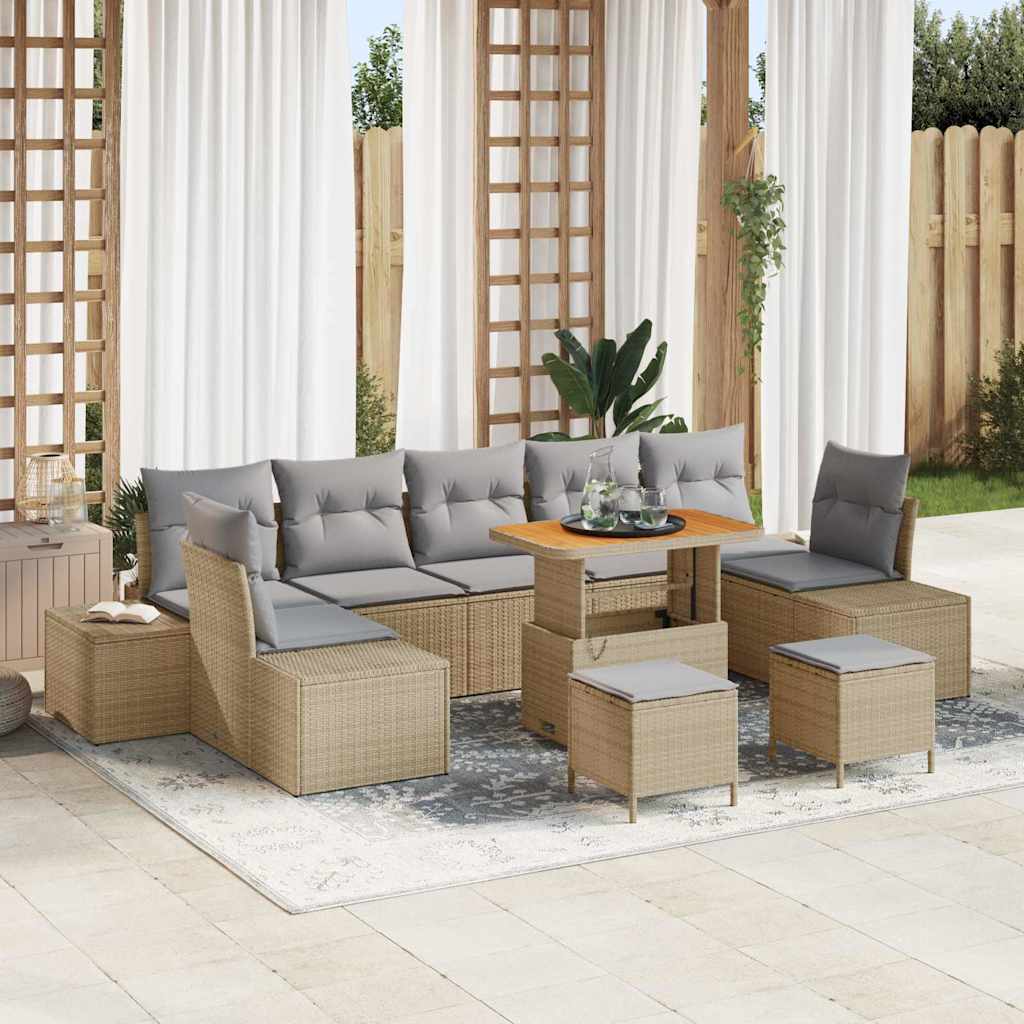 Tuinbankenset met kussen met opslag 10 pcs Beige Poly riet is nu te koop bij PeponiXL, paradijselijk wonen!