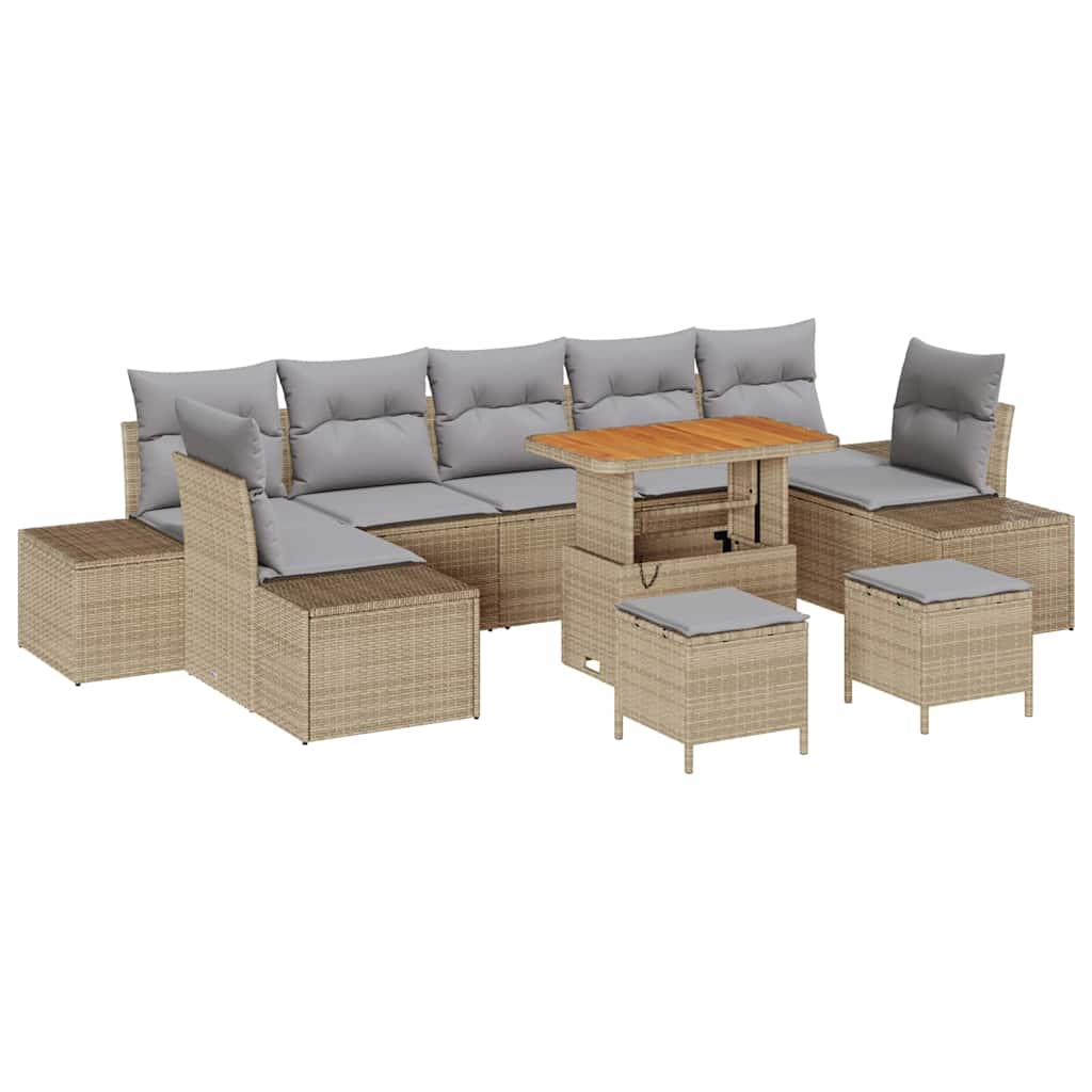 Tuinbankenset met kussen met opslag 10 pcs Beige Poly riet is nu te koop bij PeponiXL, paradijselijk wonen!