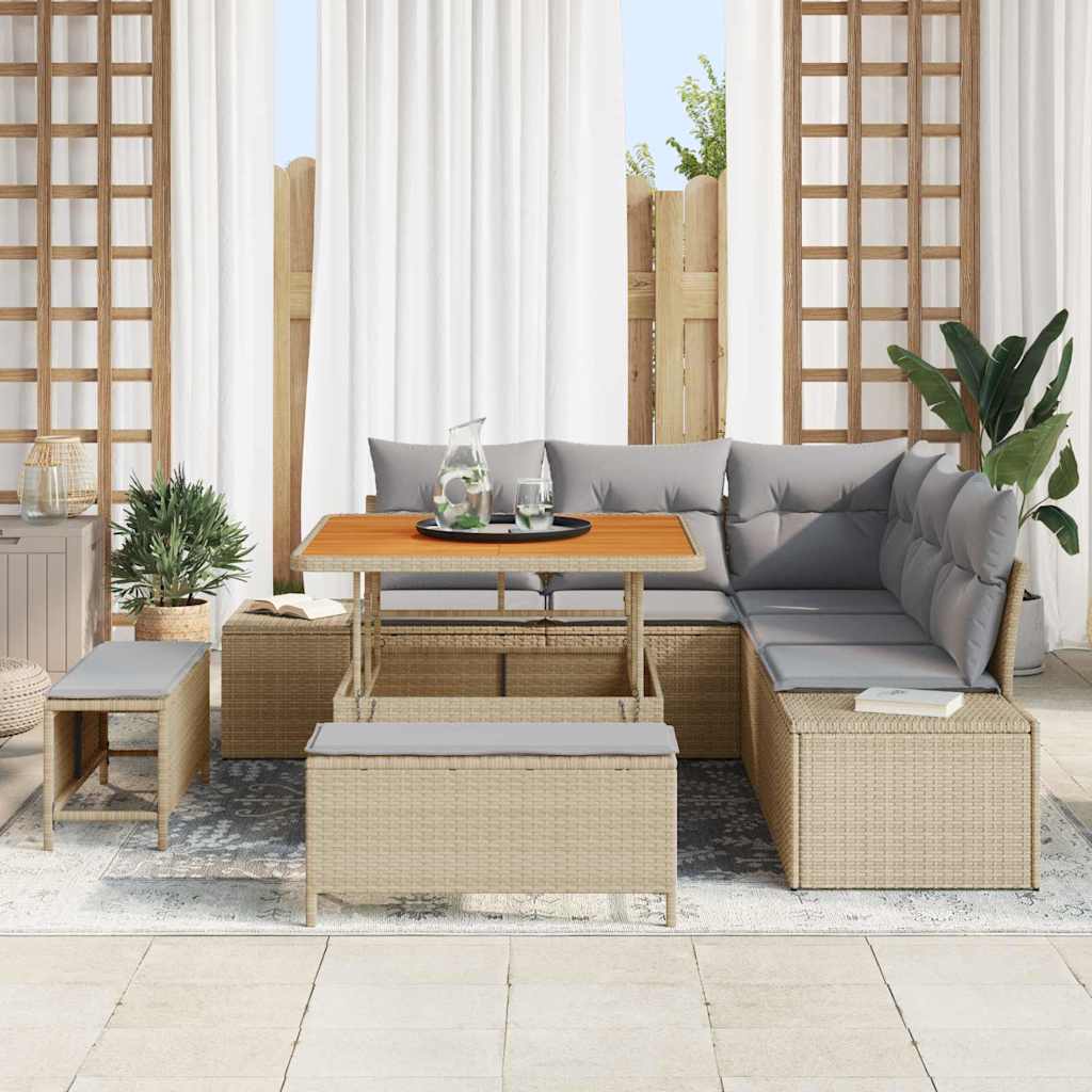 Tuinbankenset met kussen met opslag 8 pcs Beige Poly riet is nu te koop bij PeponiXL, paradijselijk wonen!