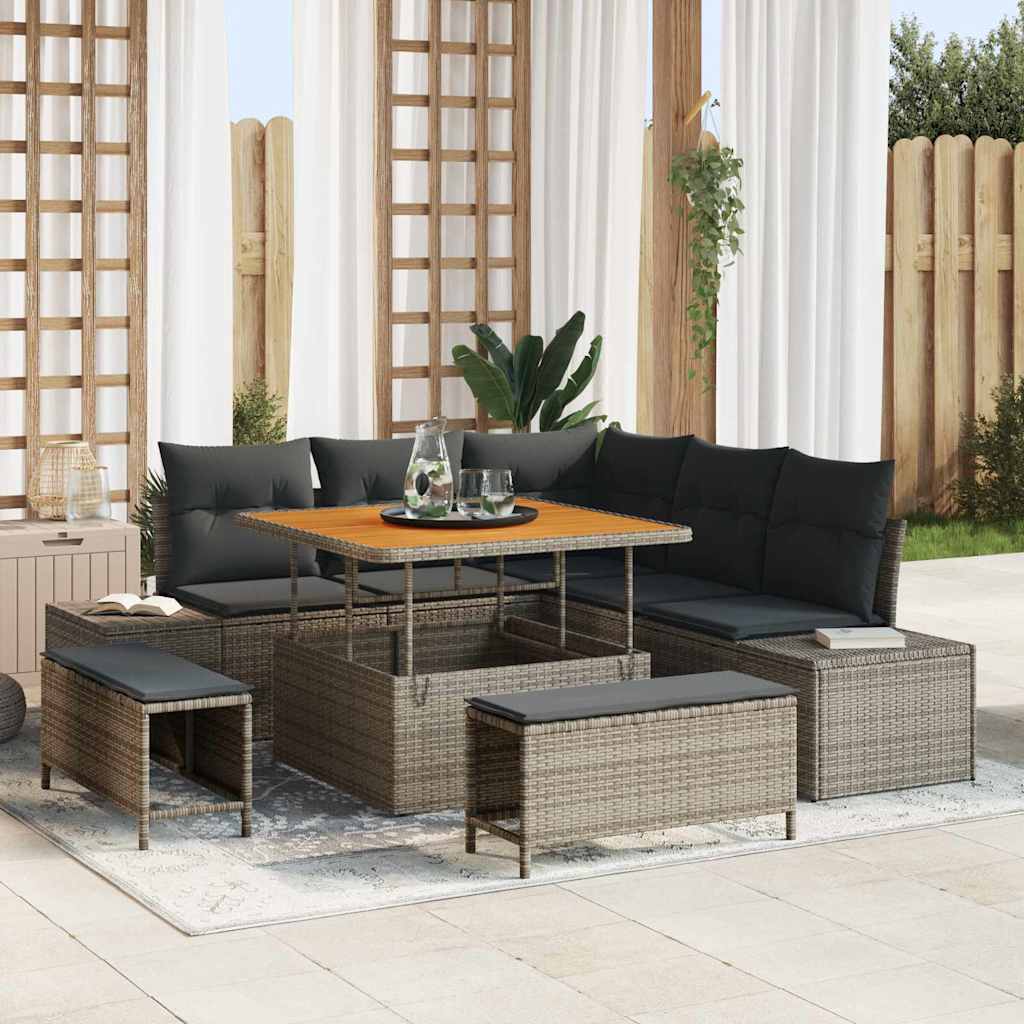 Tuinbankenset met kussen met opslag 8 pcs Grijs Poly riet is nu te koop bij PeponiXL, paradijselijk wonen!