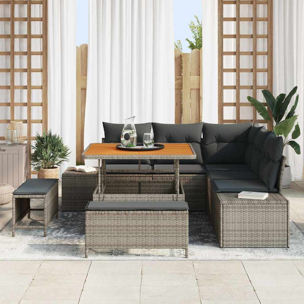 Tuinbankenset met kussen met opslag 8 pcs Grijs Poly riet is nu te koop bij PeponiXL, paradijselijk wonen!