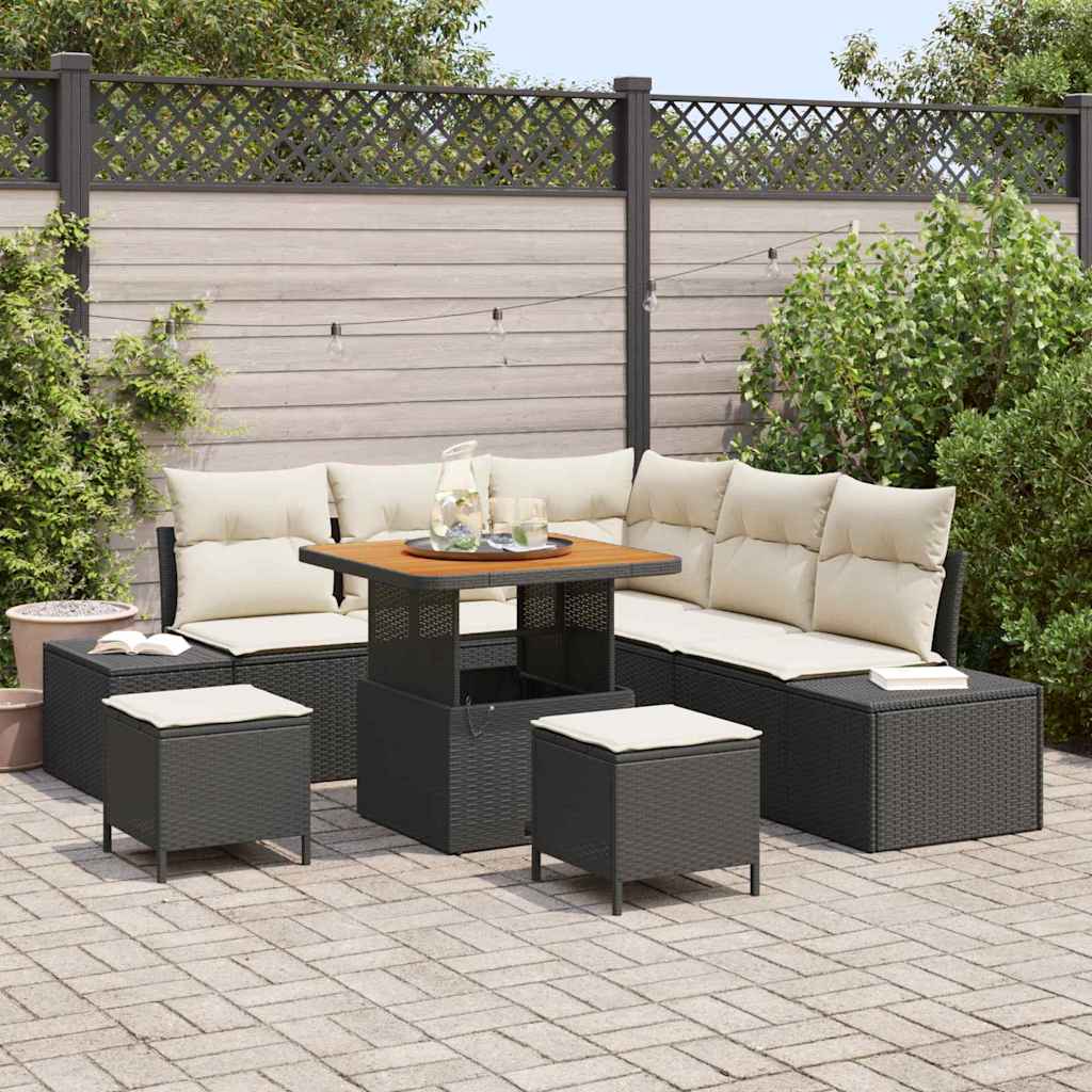 Tuinbankenset met kussen met opslag 8 pcs Zwart Poly riet is nu te koop bij PeponiXL, paradijselijk wonen!