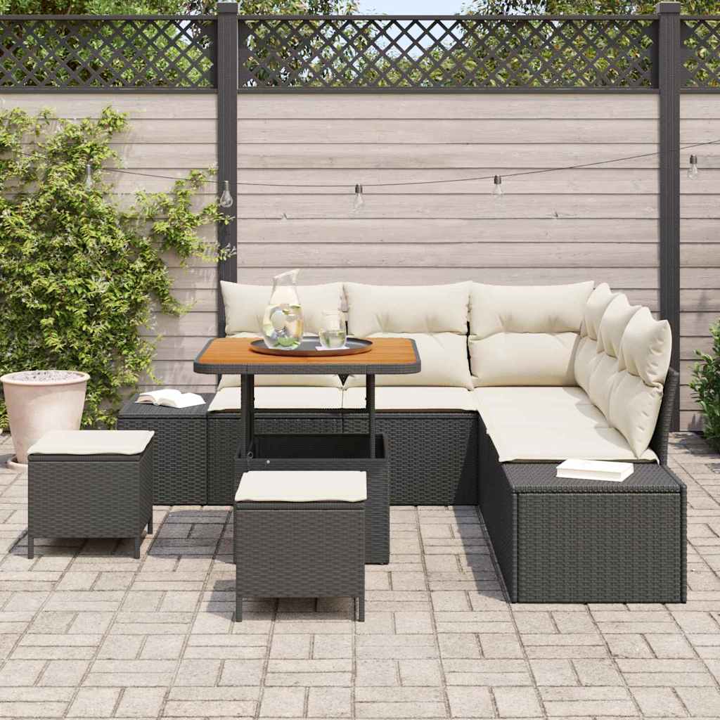 Tuinbankenset met kussen met opslag 8 pcs Zwart Poly riet is nu te koop bij PeponiXL, paradijselijk wonen!