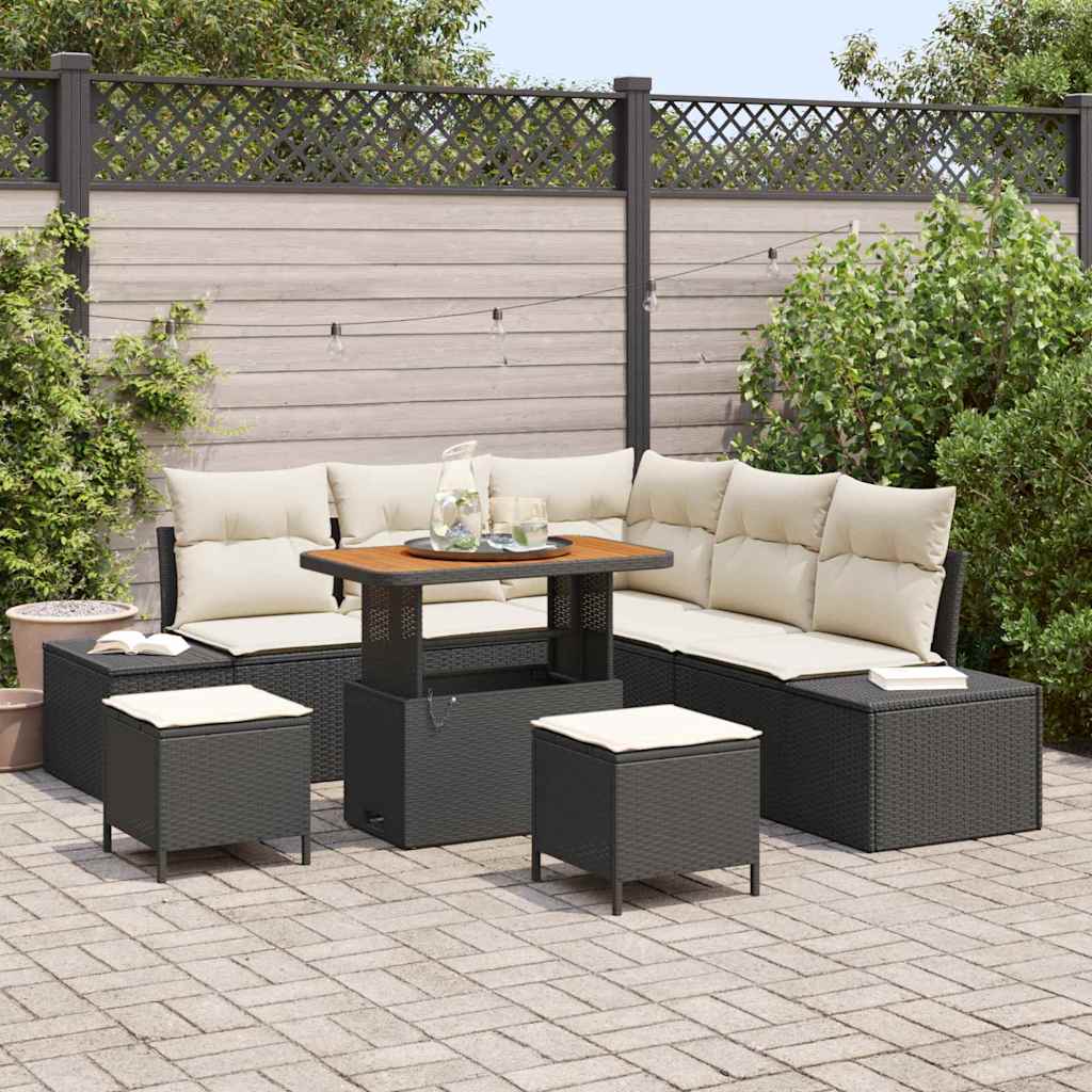 Tuinbankenset met kussen met opslag 8 pcs Zwart Poly riet is nu te koop bij PeponiXL, paradijselijk wonen!