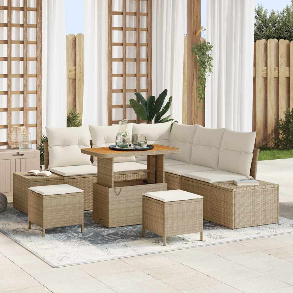 Tuinbankenset met kussen met opslag 8 pcs Beige Poly riet is nu te koop bij PeponiXL, paradijselijk wonen!