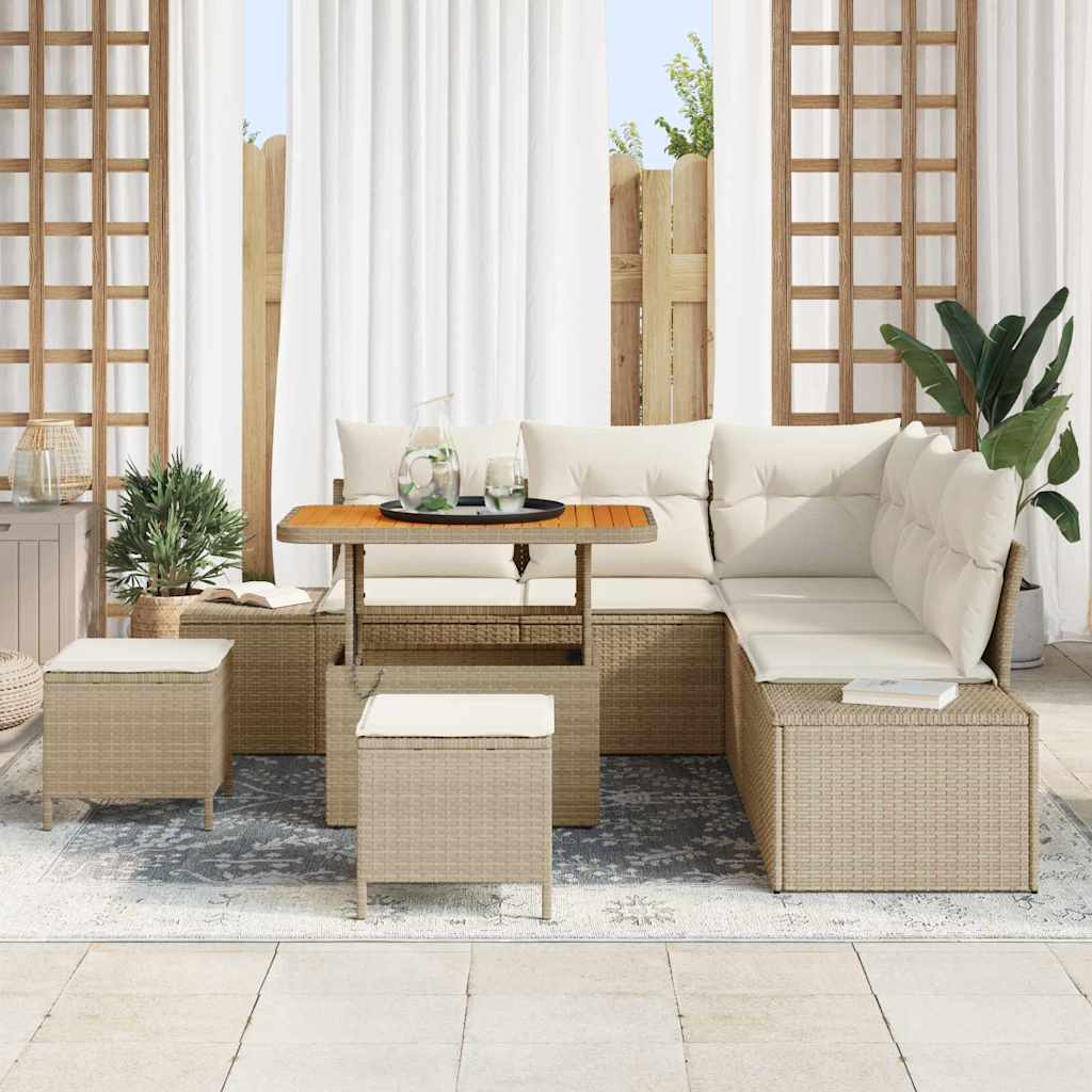 Tuinbankenset met kussen met opslag 8 pcs Beige Poly riet is nu te koop bij PeponiXL, paradijselijk wonen!