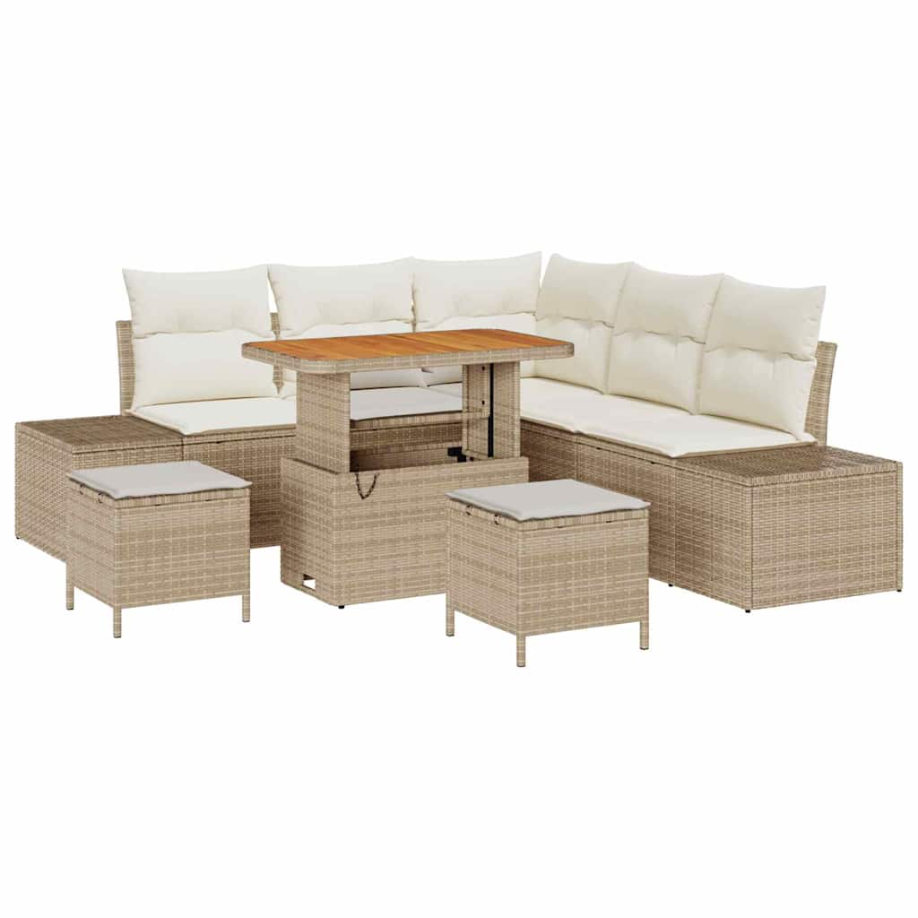 Tuinbankenset met kussen met opslag 8 pcs Beige Poly riet is nu te koop bij PeponiXL, paradijselijk wonen!