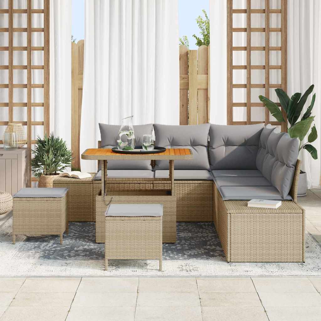 Tuinbankenset met kussen met opslag 8 pcs Beige Poly riet is nu te koop bij PeponiXL, paradijselijk wonen!