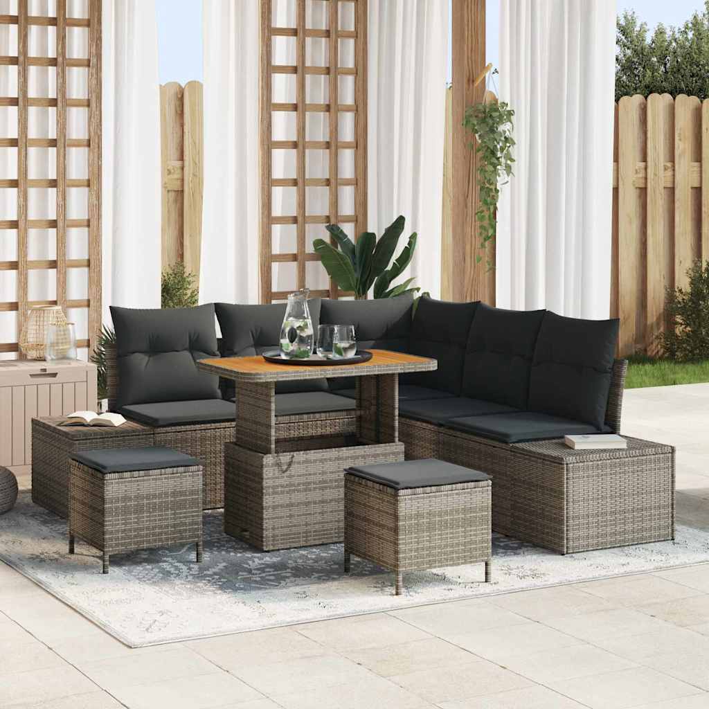 Tuinbankenset met kussen met opslag 8 pcs Grijs Poly riet is nu te koop bij PeponiXL, paradijselijk wonen!