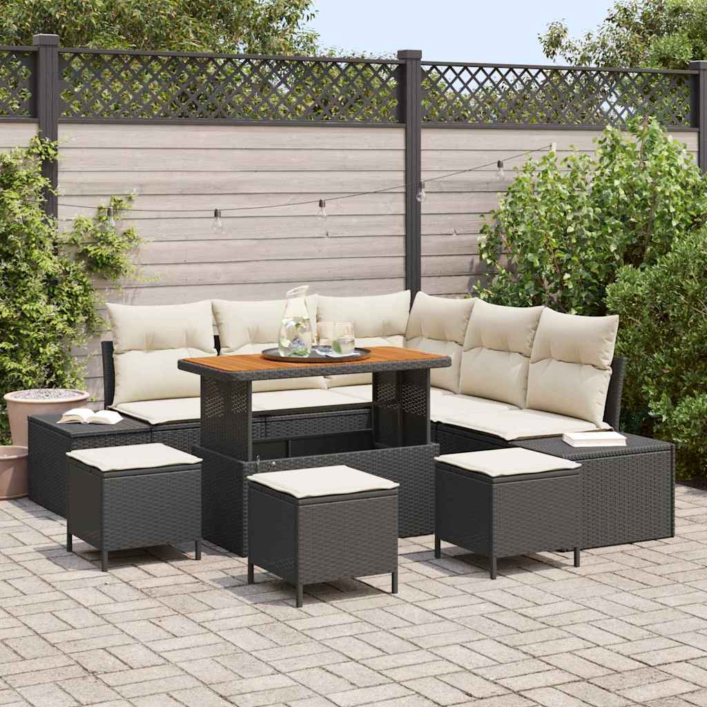 Tuinbankenset met kussen met opslag 9 pcs Zwart Poly riet is nu te koop bij PeponiXL, paradijselijk wonen!