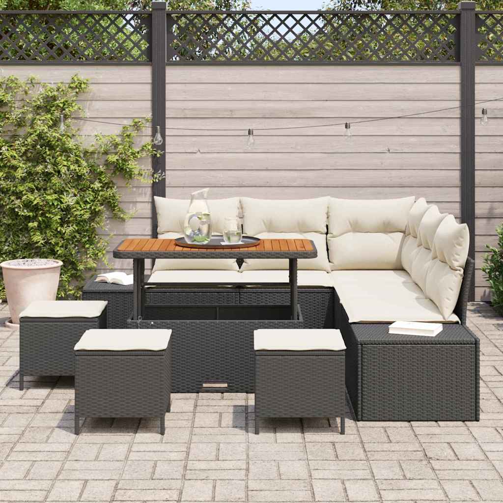 Tuinbankenset met kussen met opslag 9 pcs Zwart Poly riet is nu te koop bij PeponiXL, paradijselijk wonen!