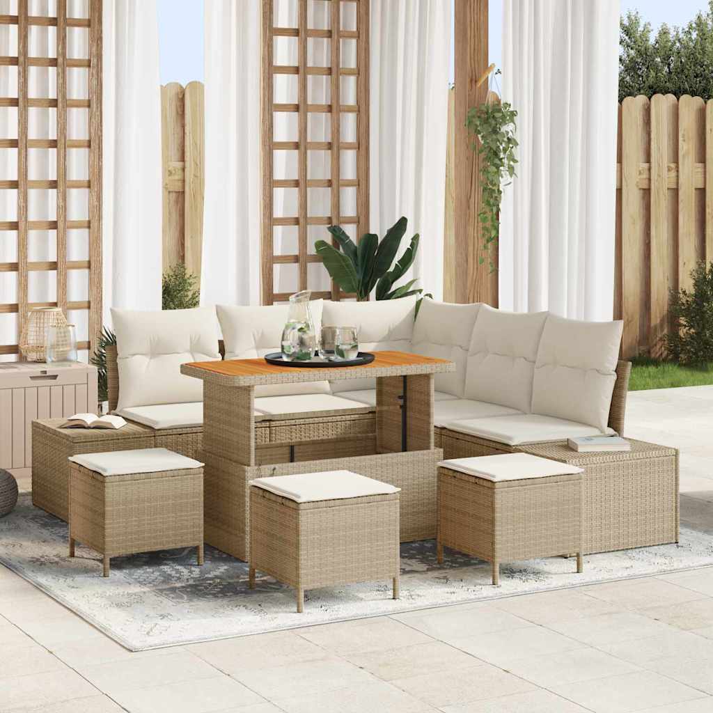Tuinbankenset met kussen met opslag 9 pcs Beige Poly riet is nu te koop bij PeponiXL, paradijselijk wonen!