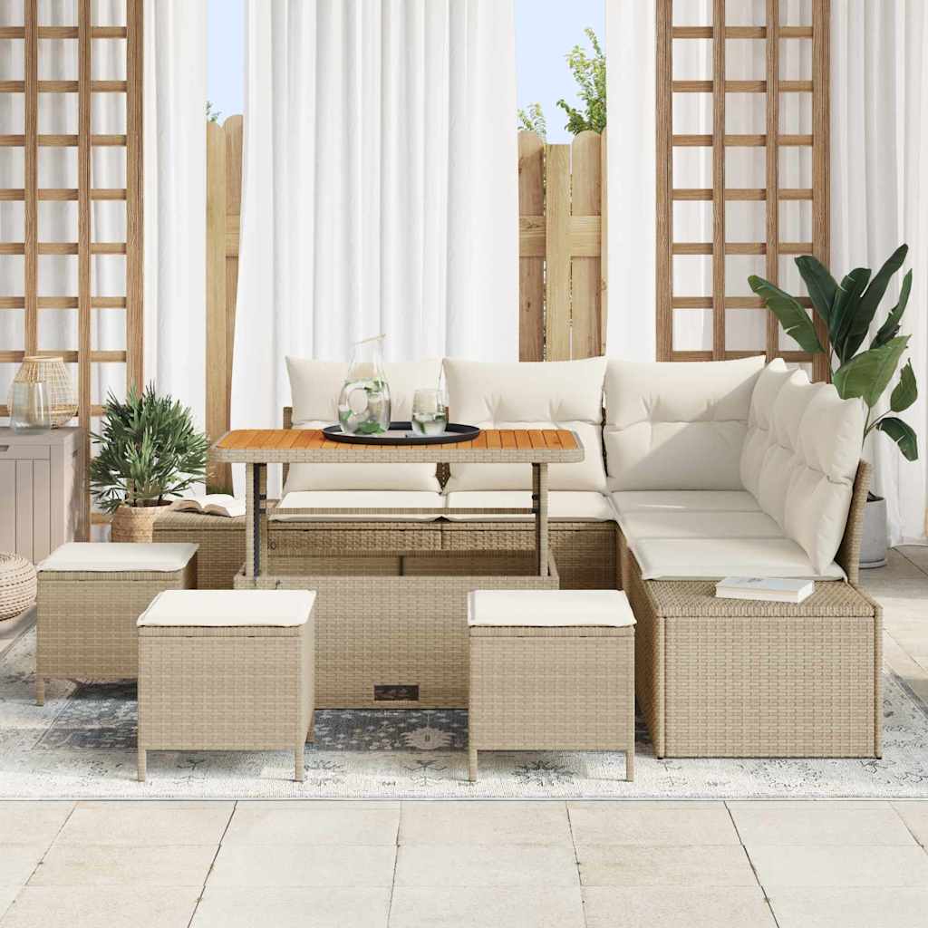 Tuinbankenset met kussen met opslag 9 pcs Beige Poly riet is nu te koop bij PeponiXL, paradijselijk wonen!