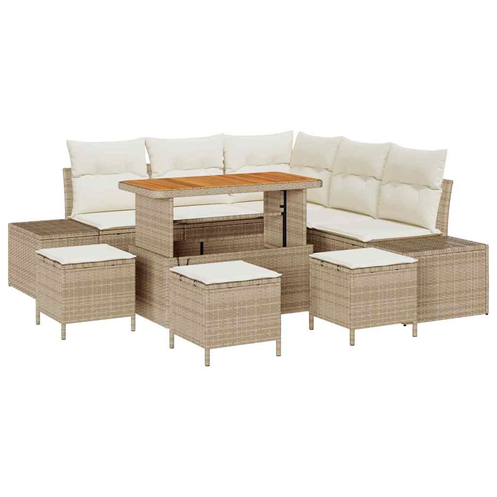 Tuinbankenset met kussen met opslag 9 pcs Beige Poly riet is nu te koop bij PeponiXL, paradijselijk wonen!