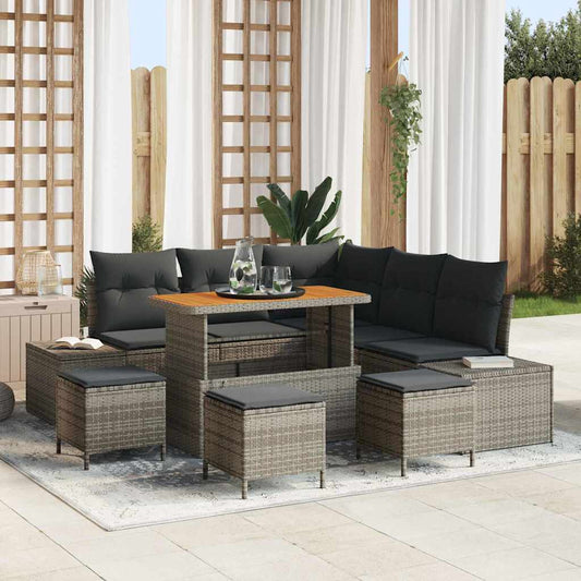 Tuinbankenset met kussen met opslag 9 pcs Grijs Poly riet is nu te koop bij PeponiXL, paradijselijk wonen!