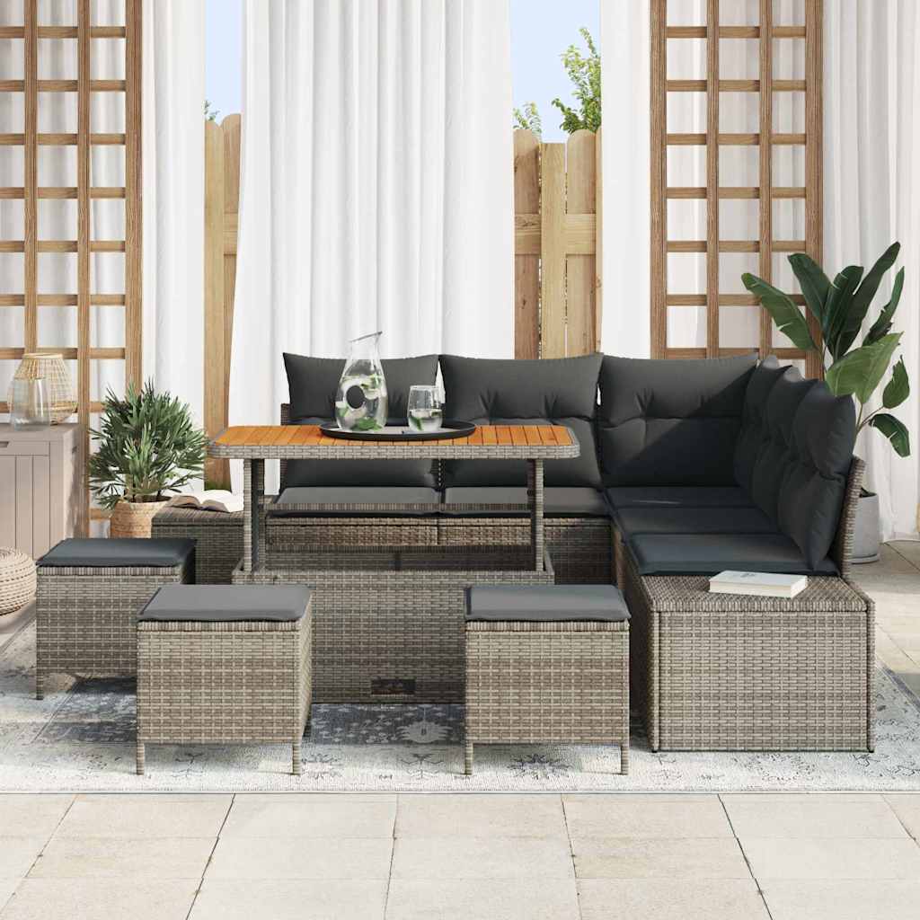 Tuinbankenset met kussen met opslag 9 pcs Grijs Poly riet is nu te koop bij PeponiXL, paradijselijk wonen!