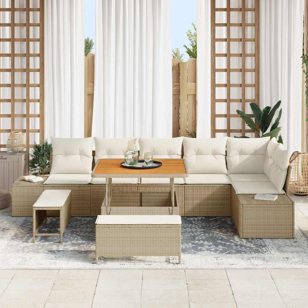 Tuinbankenset met kussen met opslag 9 pcs Beige Poly riet is nu te koop bij PeponiXL, paradijselijk wonen!