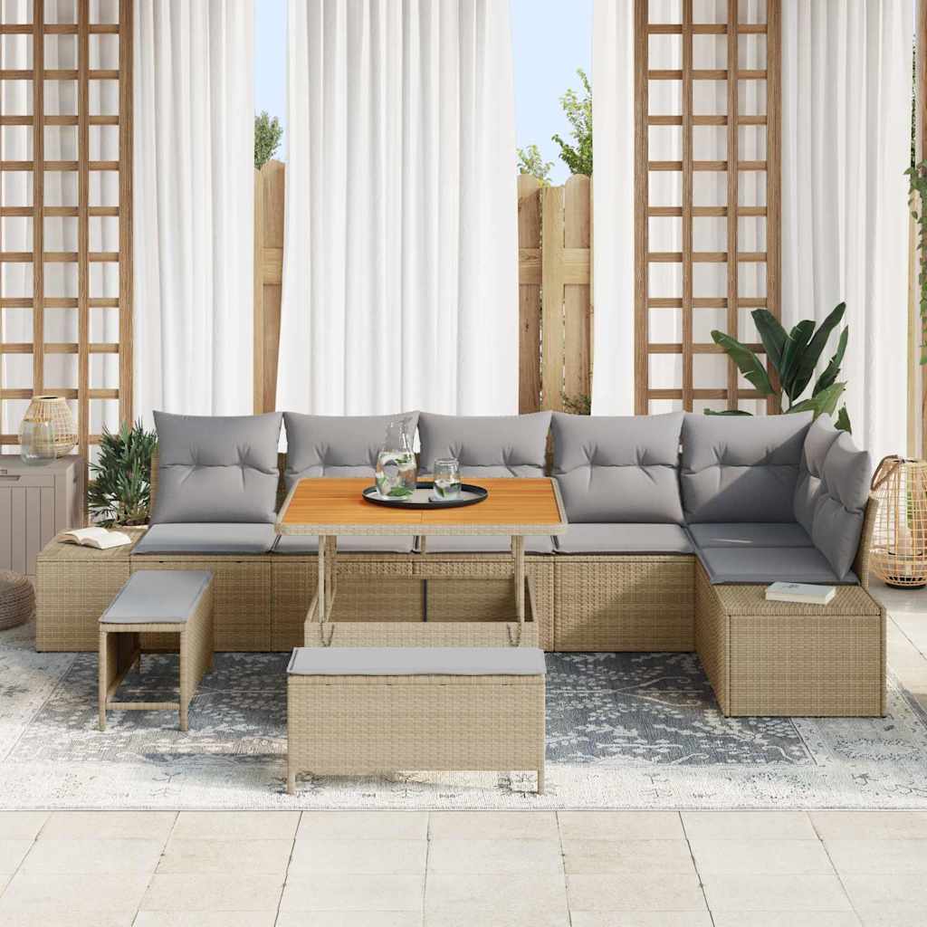 Tuinbankenset met kussen met opslag 9 pcs Beige Poly riet is nu te koop bij PeponiXL, paradijselijk wonen!