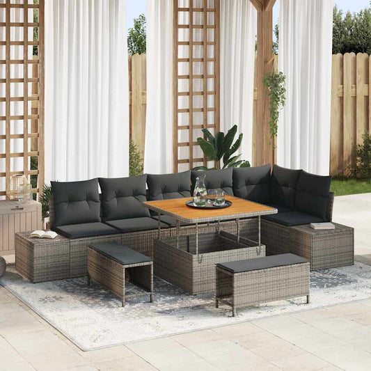 Tuinbankenset met kussen met opslag 9 pcs Grijs Poly riet is nu te koop bij PeponiXL, paradijselijk wonen!