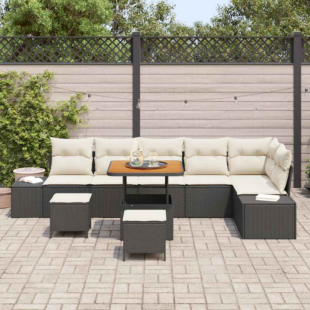 Tuinbankenset met kussen met opslag 9 pcs Zwart Poly riet is nu te koop bij PeponiXL, paradijselijk wonen!