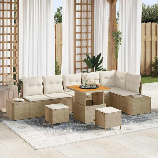 Tuinbankenset met kussen met opslag 9 pcs Beige Poly riet is nu te koop bij PeponiXL, paradijselijk wonen!