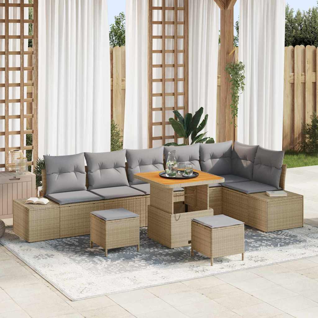 Tuinbankenset met kussen met opslag 9 pcs Beige Poly riet is nu te koop bij PeponiXL, paradijselijk wonen!