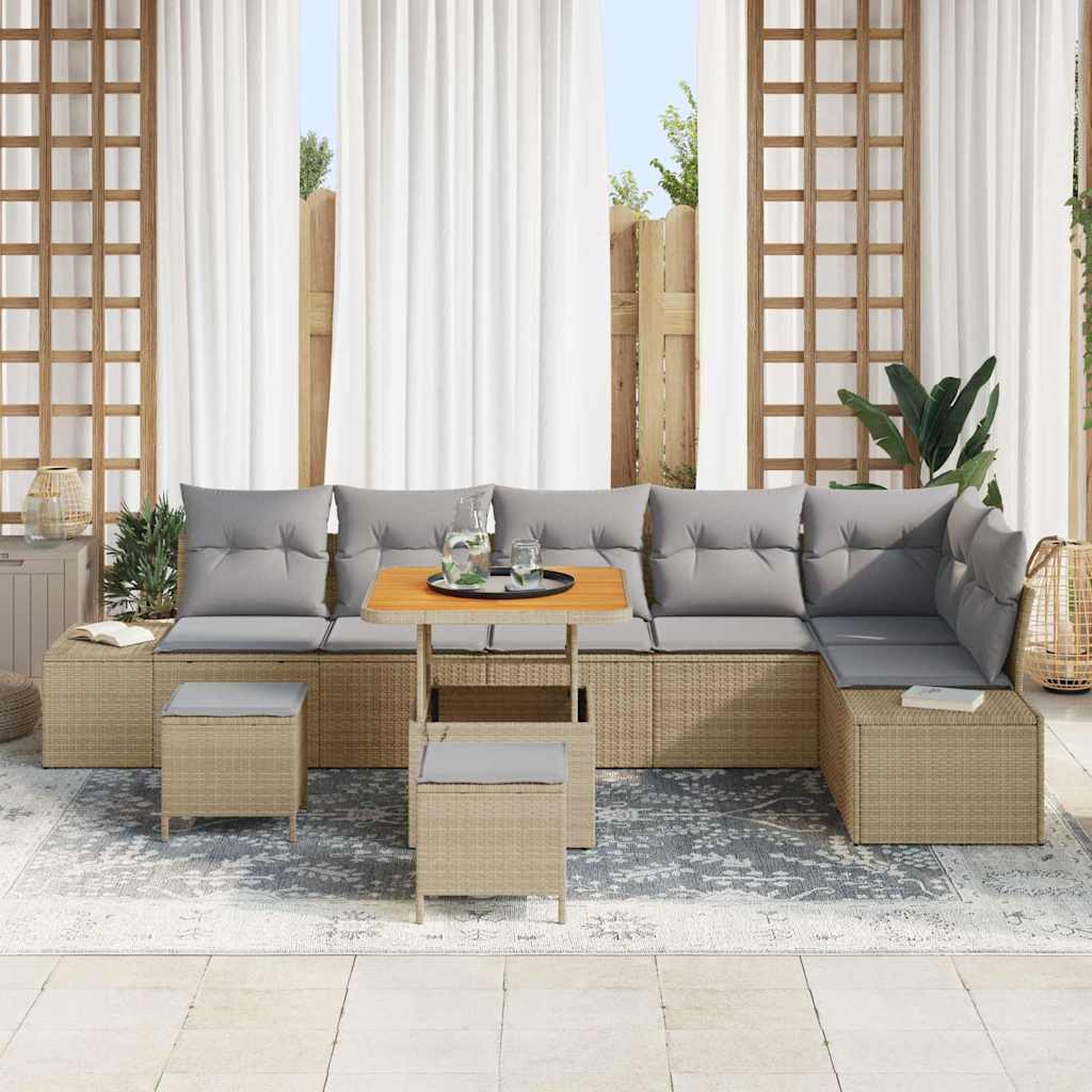 Tuinbankenset met kussen met opslag 9 pcs Beige Poly riet is nu te koop bij PeponiXL, paradijselijk wonen!