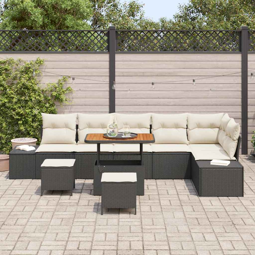 Tuinbankenset met kussen met opslag 9 pcs Zwart Poly riet is nu te koop bij PeponiXL, paradijselijk wonen!