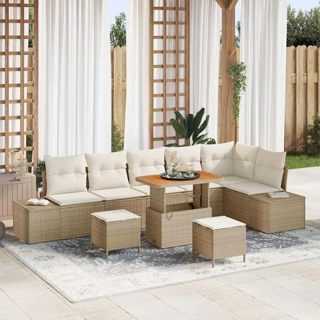 Tuinbankenset met kussen met opslag 9 pcs Beige Poly riet is nu te koop bij PeponiXL, paradijselijk wonen!