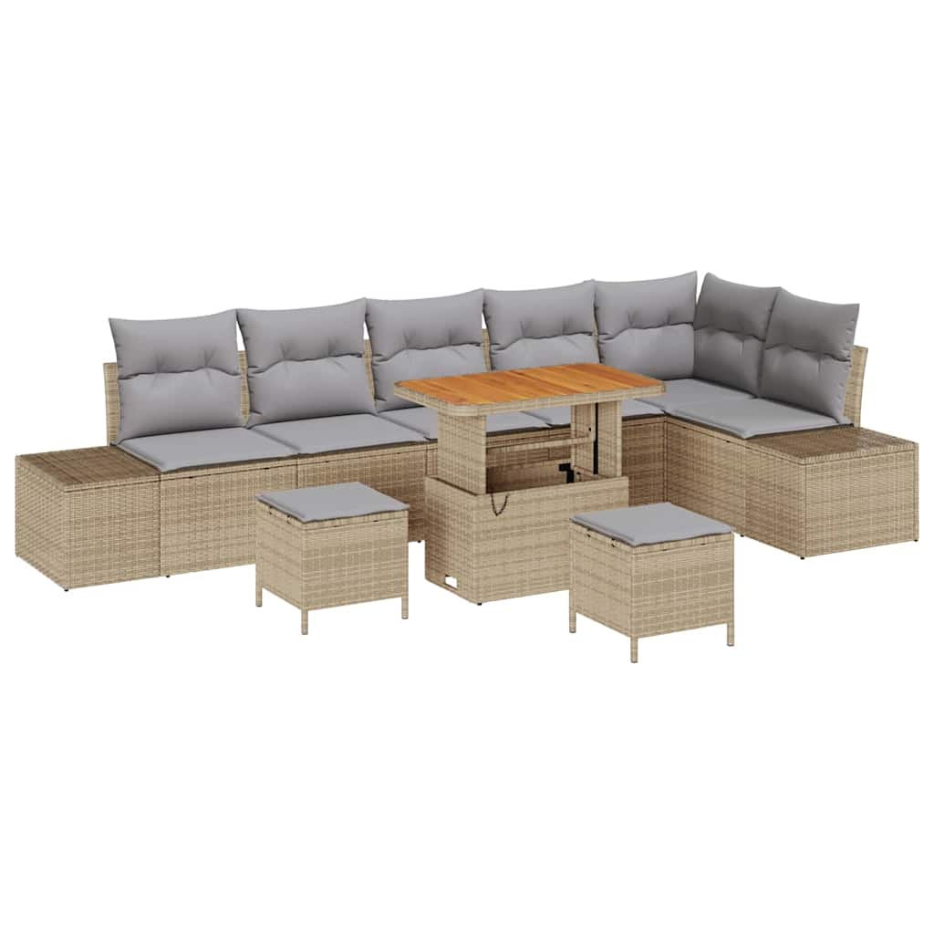 Tuinbankenset met kussen met opslag 9 pcs Beige Poly riet is nu te koop bij PeponiXL, paradijselijk wonen!
