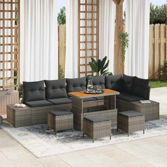 Tuinbankenset met kussen met opslag 10 pcs Grijs Poly riet is nu te koop bij PeponiXL, paradijselijk wonen!