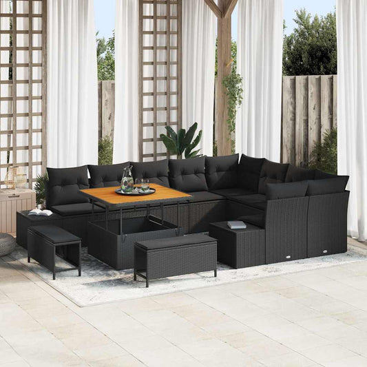 Tuinbankenset met kussen met opslag 12 pcs Zwart Poly riet is nu te koop bij PeponiXL, paradijselijk wonen!