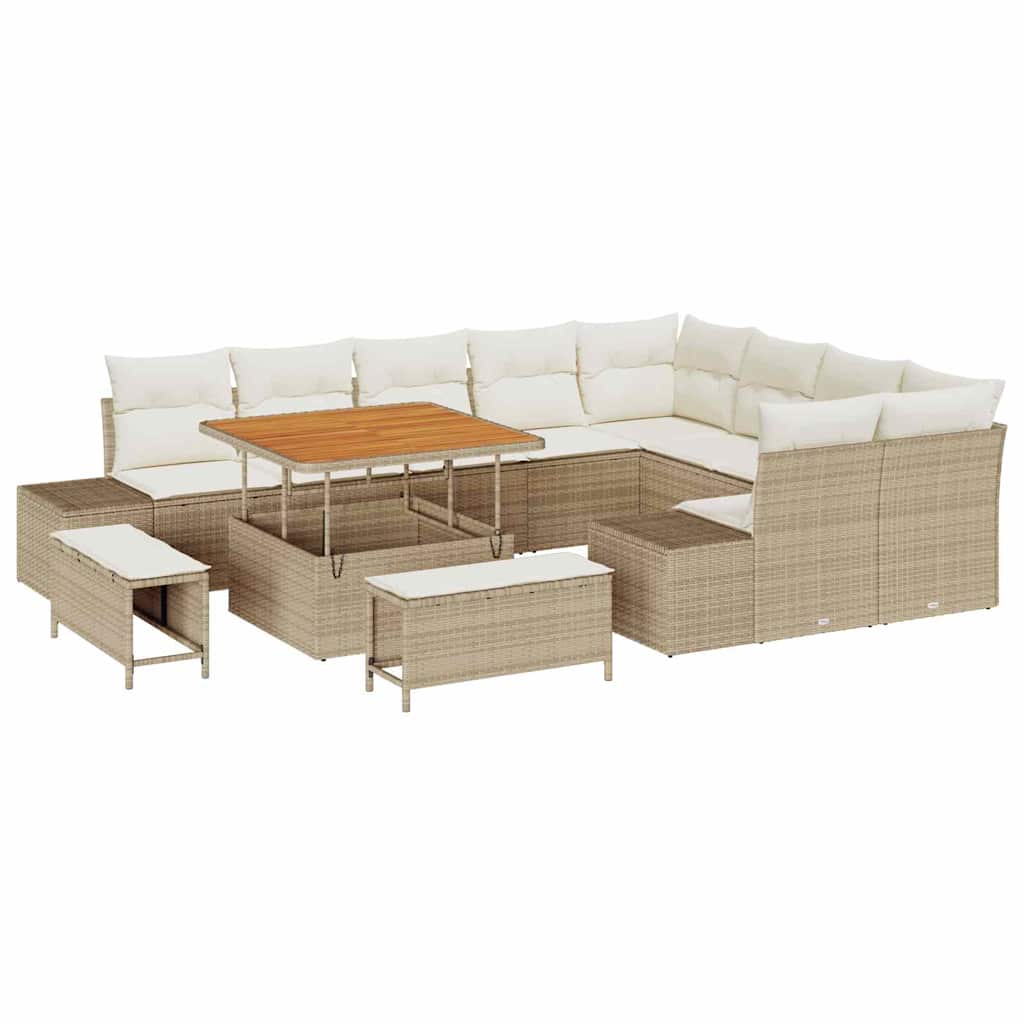Tuinbankenset met kussen met opslag 12 pcs Beige Poly riet is nu te koop bij PeponiXL, paradijselijk wonen!