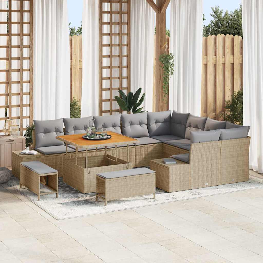 Tuinbankenset met kussen met opslag 12 pcs Beige Poly riet is nu te koop bij PeponiXL, paradijselijk wonen!