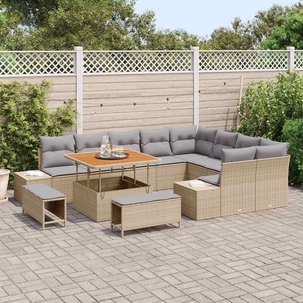 Tuinbankenset met kussen met opslag 12 pcs Beige Poly riet is nu te koop bij PeponiXL, paradijselijk wonen!