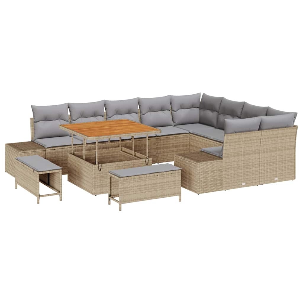 Tuinbankenset met kussen met opslag 12 pcs Beige Poly riet is nu te koop bij PeponiXL, paradijselijk wonen!