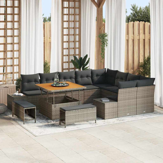 Tuinbankenset met kussen met opslag 12 pcs Grijs Poly riet is nu te koop bij PeponiXL, paradijselijk wonen!