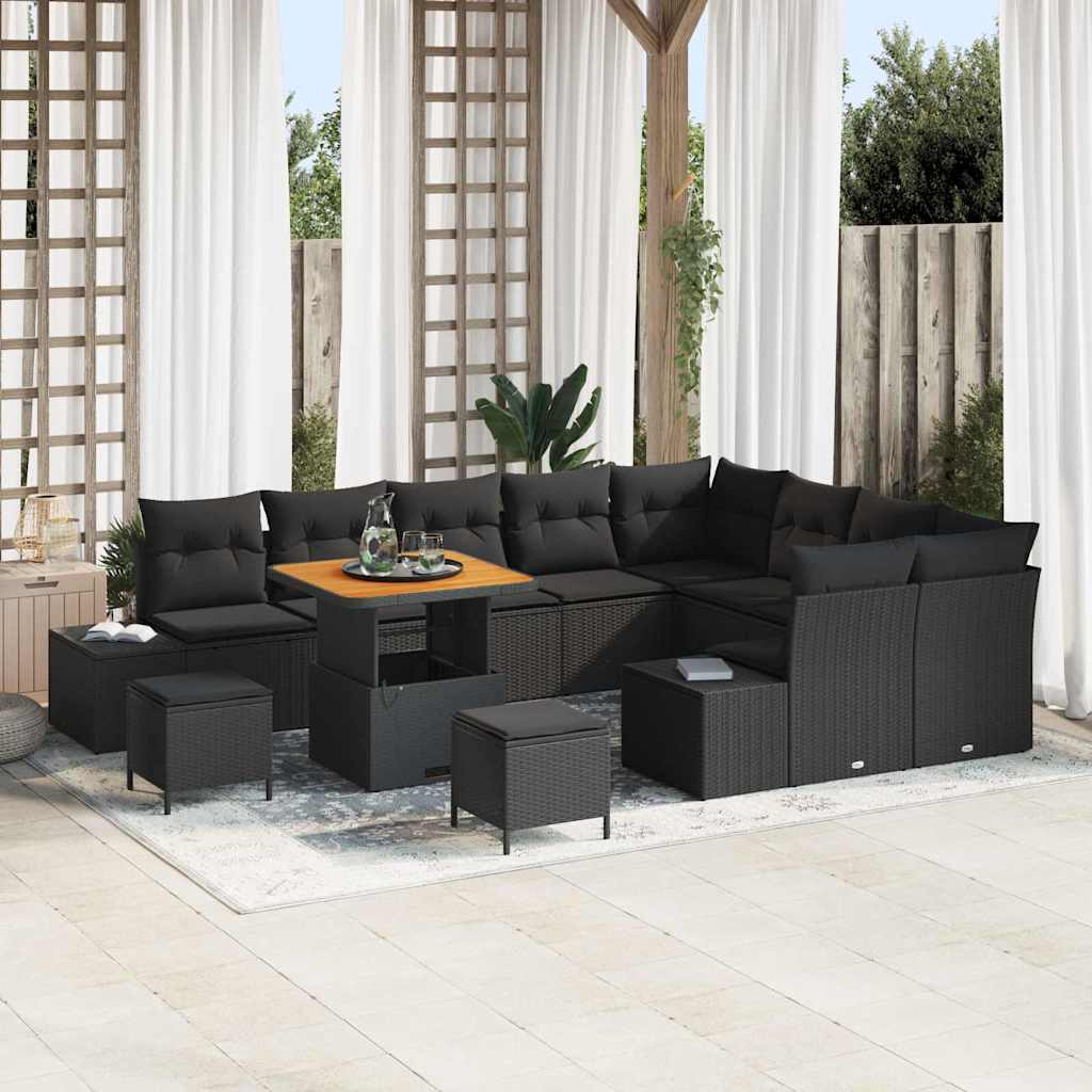 Tuinbankenset met kussen met opslag 12 pcs Zwart Poly riet is nu te koop bij PeponiXL, paradijselijk wonen!