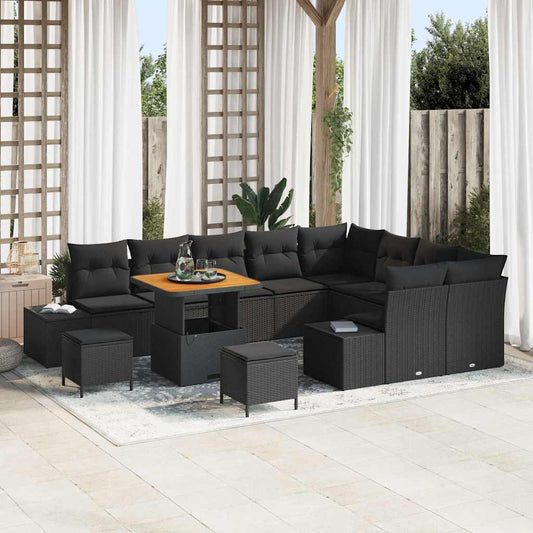 Tuinbankenset met kussen met opslag 12 pcs Zwart Poly riet is nu te koop bij PeponiXL, paradijselijk wonen!