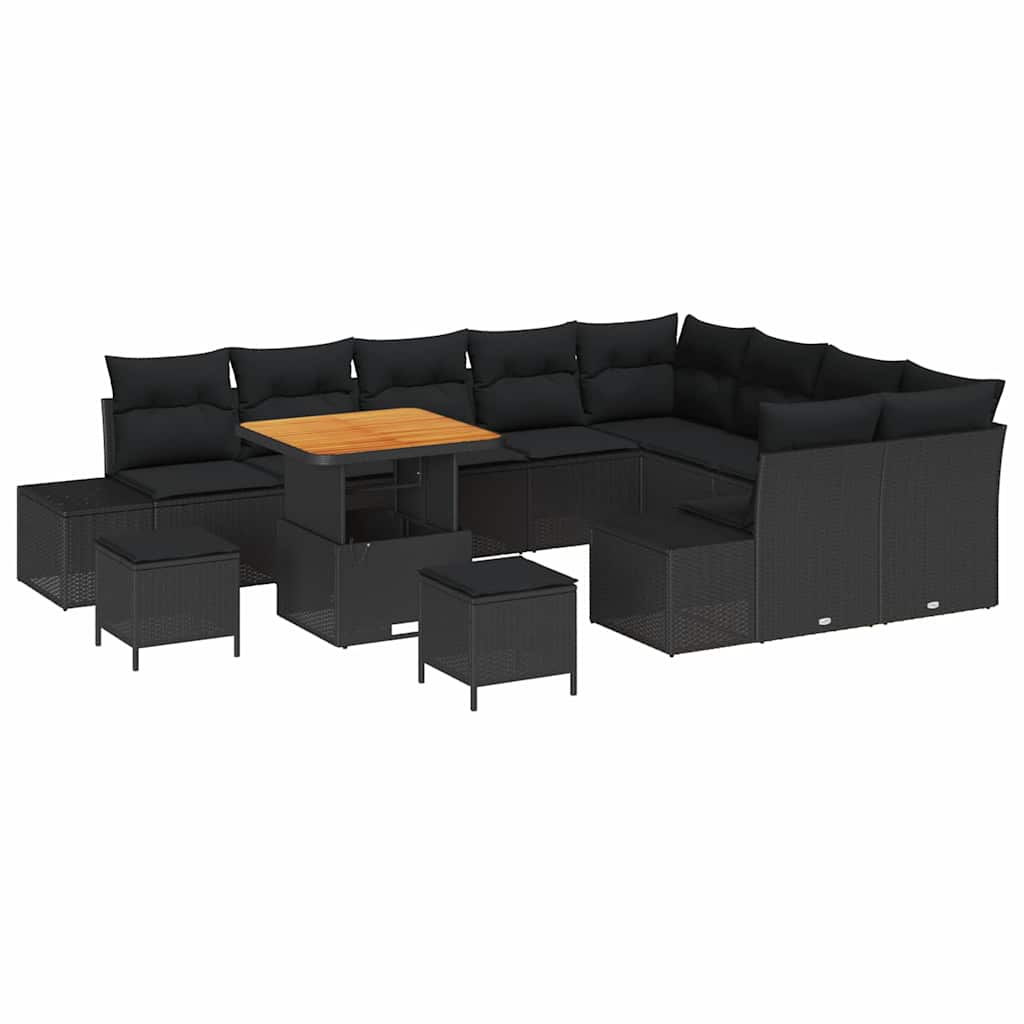 Tuinbankenset met kussen met opslag 12 pcs Zwart Poly riet is nu te koop bij PeponiXL, paradijselijk wonen!