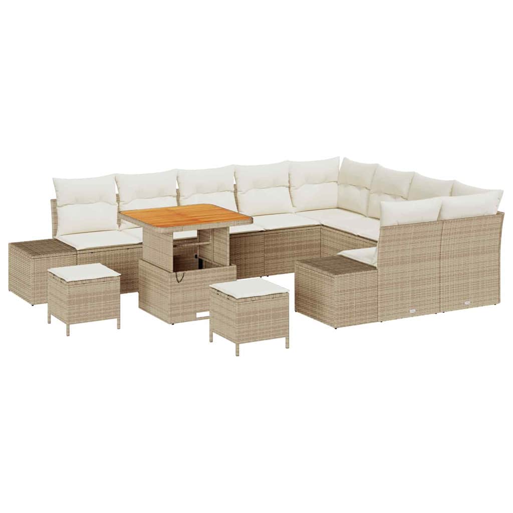 Tuinbankenset met kussen met opslag 12 pcs Beige Poly riet is nu te koop bij PeponiXL, paradijselijk wonen!